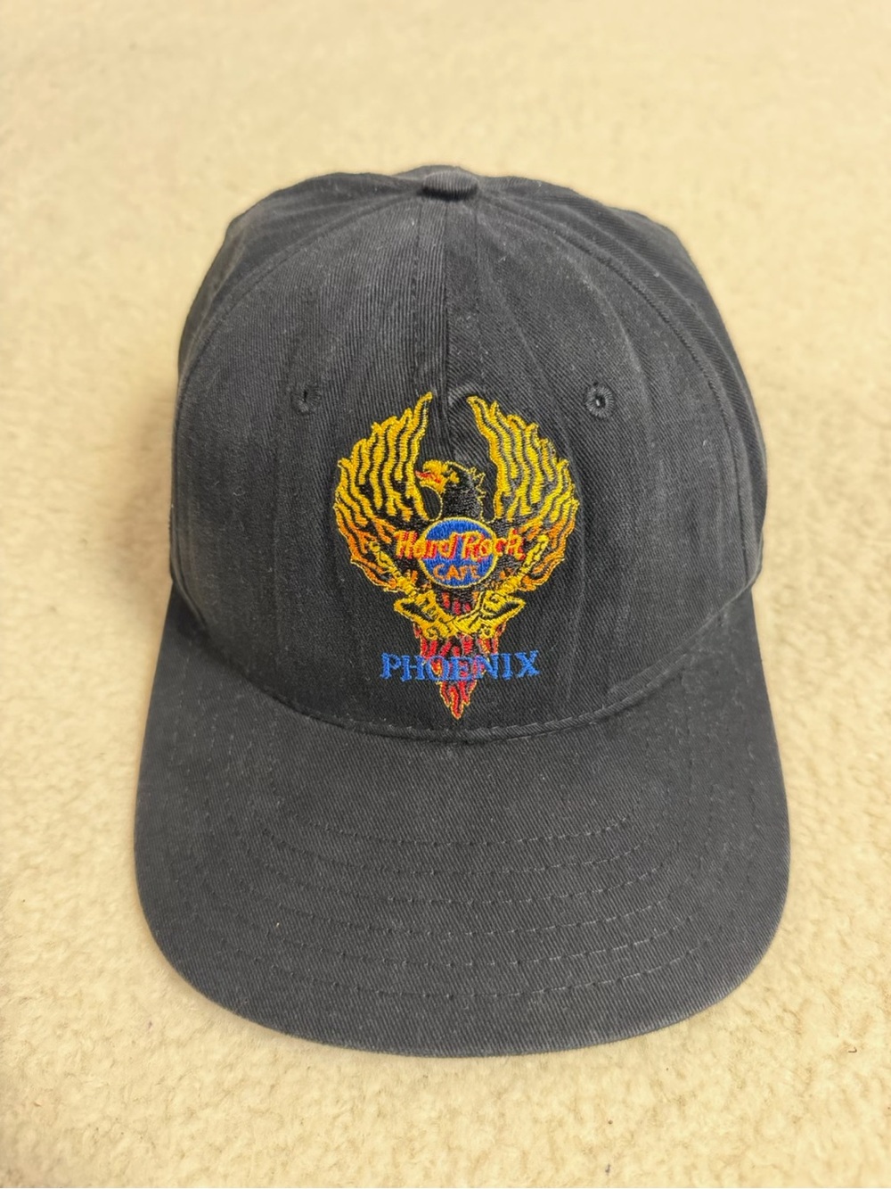 Vintage Early 90s 1990s  Hard Rock Cafe Black Phoenix Logo Cap Hat